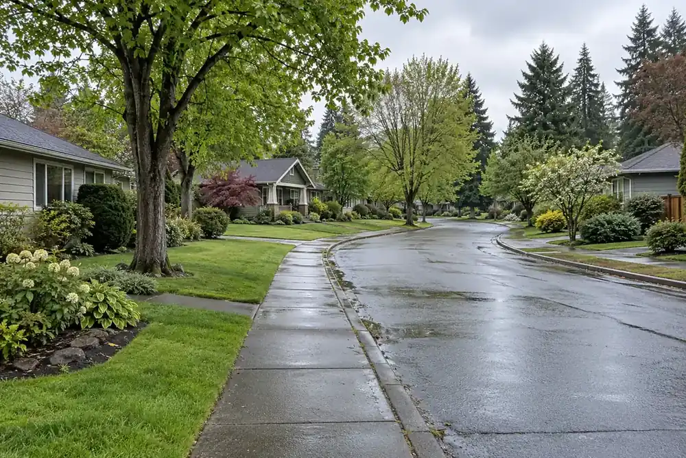 Illustration of a typical residential street in the Orchards, WA area
